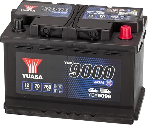 Yuasa YBX9096 Batería de coche AGM Start Stop Plus 12V 70Ah 760A