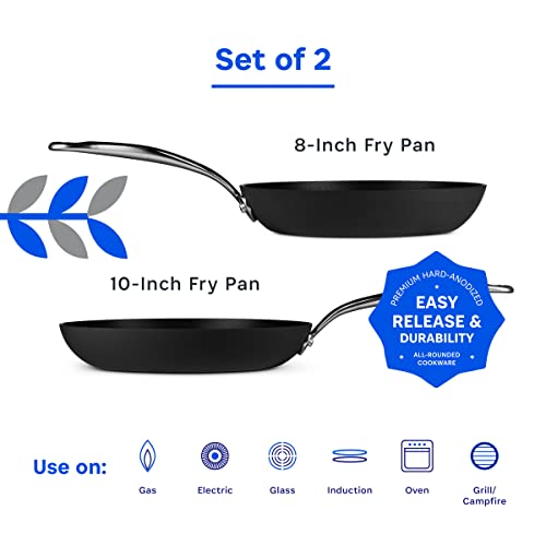Legend 8" & 10" Nonstick Frying Pans | Classic Home Chef Hard Anodized Steel Fry Skillet Set | Durable Pfoa Free, Non-Toxic Non Stick Scratch Resistant Induction Cooking | Oven & Dishwasher Safe #TOP4