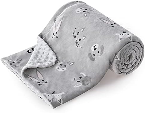 DaysU Silky Micro Soft Plush Baby Blankets Unisex with Print Animal Pattern and Soothing Raised Dots, Double Layer Bed Throws for Baby Crib, Animal Faces, Grey, 30x40 Inches