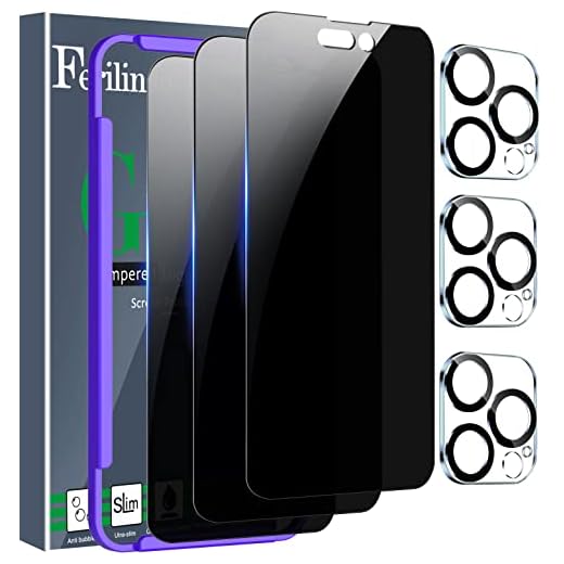 Ferilinso [3+3Pièces] Verre Trempé pour iPhone 14 Pro Ecran Anti Espion Accessoire 3 Pièces Vitre Protection 3 Pièces Protection Camera Objectif Arriere Appareil Photo