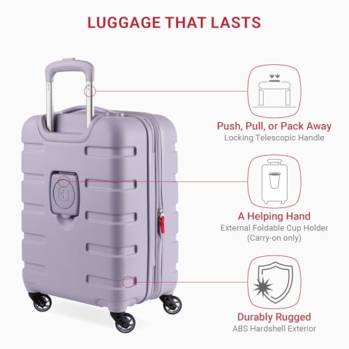 SwissGear 7366 Signature Hardside Expandable Luggage with Spinner Wheels, TSA Lock, Cup-Holder, Evening Haze, Carry-On 19-Inch