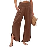Pantalon femme large fluide taille haute : Conçu avec une ceinture élastique smockée, ce pantalon fluide femme été s'adapte parfaitement à toutes les morphologies. Sa coupe évasée et sa taille haute sculptent la silhouette sans serrer, garantissant une liberté de mouvement totale pour un look décontracté chic.