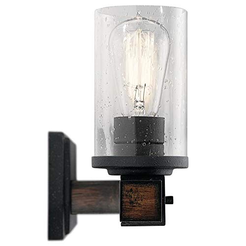 Kichler 37423 Barrington Distressed Black and Wood Cylinder Vanity Light, 9 inch - Thumbnail 4