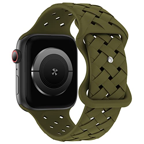 Image of Silicone Braided Weave Bands Compatible with Apple Watch 38mm 40mm 41mm 42mm 44mm 46mm 45mm 49mm, Replacement Sport Breathable Strap for iWatch Series 11 /10 /9 /8 /7 /6 /5 /4 /3 /2 /1 Ultra SE, Olive Green