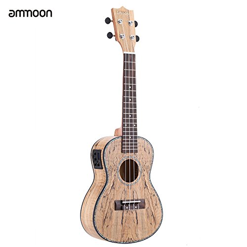 ammoon 24" Deadwood（Rare Material）Ukulele Hawaii Guitar with LED EQ Cowry Shell Brims OX
