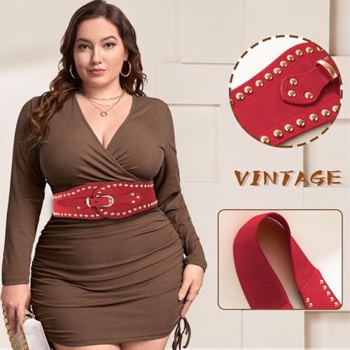 Red Wide Stretchy Belt Plus Size Suede Elastic Belt Waist Elastic Belt for Women3