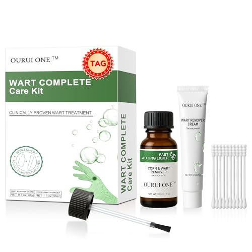 ourui one Wart Remover Kit – Dual Action Liquid & Cream Kit for Neck, Body Feet– Targets Common,