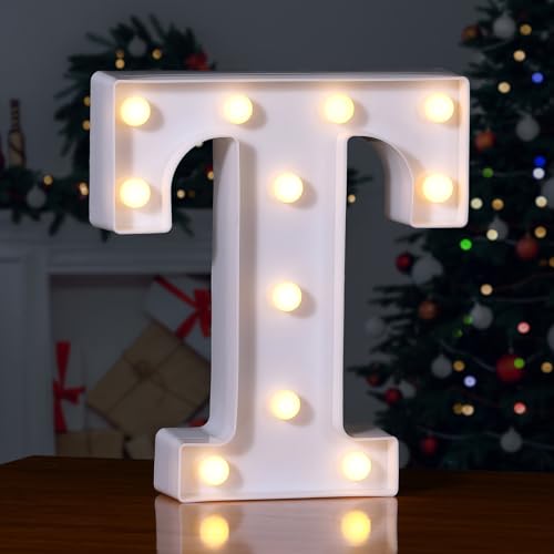 Foaky LED Letter Lights Sign 26 Alphabet Light Up Letters Sign for Night Light Wedding Birthday Party Battery Powered Christmas Lamp Home Bar Decoration (T)