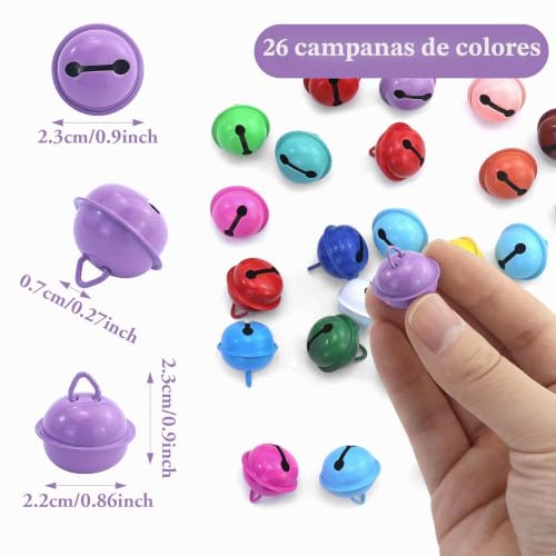 Miniatura 2 de Jrshirleyltd Cascabeles Para Manualidades, 22 Mm, 26 Unidades, Campanas De Metal, Con Ojales, Para Manualidades, Joyas, Decoración De Festivales, Campanas Para Mascotas 12 Colores , Medium