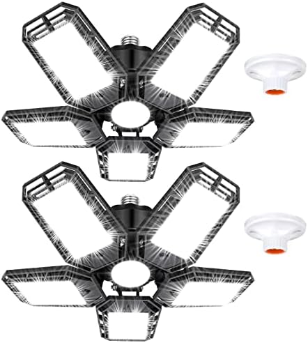 Luyata LED Garage Lights 2 Pack, 180W 18000LM 6500K Ceiling LED Shop Light | Super Bright Led Lighting, 5+1 Deformable Panels, Screw in Led Light, For Garage Workshop Basement Support E26/E27 Socket
