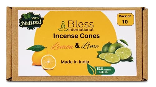 Bless International BLESSIICC05.10 Lemon And Lime 100%-Natural-Incense-Cones Handmade-Hand-Dipped Organic-Chemicals-Free For-Purification-Relaxation-Positivity-Yoga-Meditation The-Best-Scents  cover