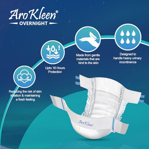 Image of AroKleen Overnight Adult Diapers Tape Style, Extra Large, 30 Count, Waist Size (127-170.18 cm | 50 inch-67 inch Inches) | 2X Absorbent, 16 Hour Protection, Wetness Indicator- Pack 3