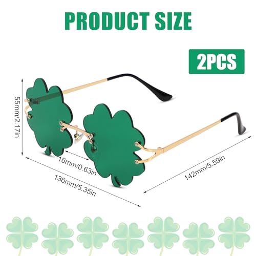 2 Pairs Four-leaf Clover Glasses, St. Patrick's Day Irish Shamrock Sunglasses Green Costume Glasses St. Patrick's Day Accessories for Women Men Party Supplies (Dark Green)2