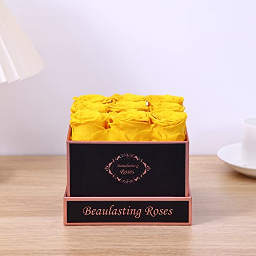 Beaulasting Roses Preserved Roses In A Box Real Eternity Roses That Last For Years Gift For Her Christmas Valentines Day Mothers Day(Square Black Box, 9 Yellow Roses) #TOP5