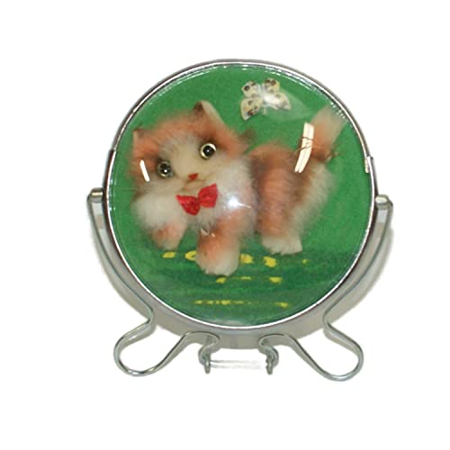 Vintage Mirror with Stand and Fur Kitty and Butterfly