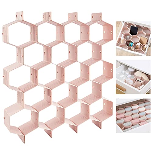 Honeycomb Drawer Organizer, KABB Honeycomb Dresser Drawer Organizer Dividers, 18 Slots Sock Organizer Underwear Drawer Organizer Adjustable Drawer Dividers for Clothes Underwear Ties Office Supplies (Pink)