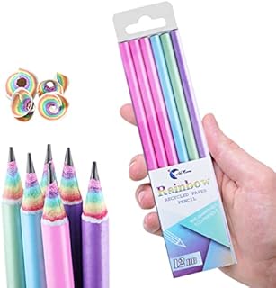 ISOI Rainbow Pencils Drawing Writing Pencil, Recyclable Paper, Pre-Sharpened, for School and Office - Hardness HB - Pack of 12 (BLACK)
