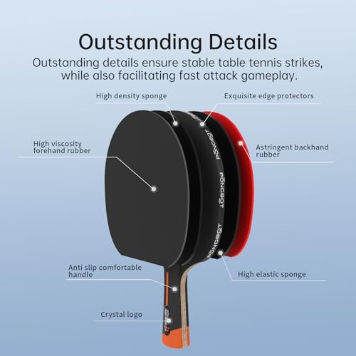 PONGBOT Five-Star Ping Pong Paddle, Professional Level Table Tennis Racket with Hard Case, Carbon Fiber, 7-Ply Blade, Premium Rubber, for Competitive Tournaments and Serious Players by PONGBOT - Image 4