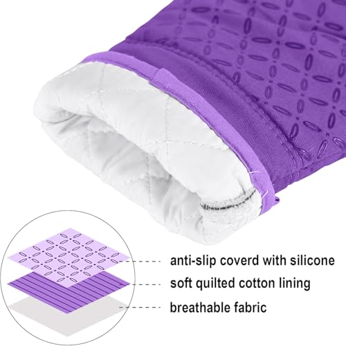 Image of KEGOUU Oven Mitts and Pot Holders 6pcs Set, Kitchen Oven Glove High Heat Resistant 500 Degree Extra Long Oven Mitts and Potholder with Non-Slip Silicone Surface for Cooking (Purple)