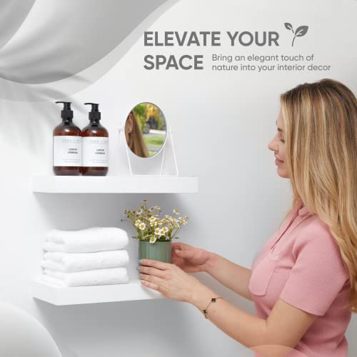 Homeforia White Floating Shelves For Wall, Premium Solid Wood White Bathroom Shelves, Small White Shelf For Bedroom, Heavy Duty Bracket, 16 X 6.5 X 1.75 Inch, Set Of 2 #TOP1