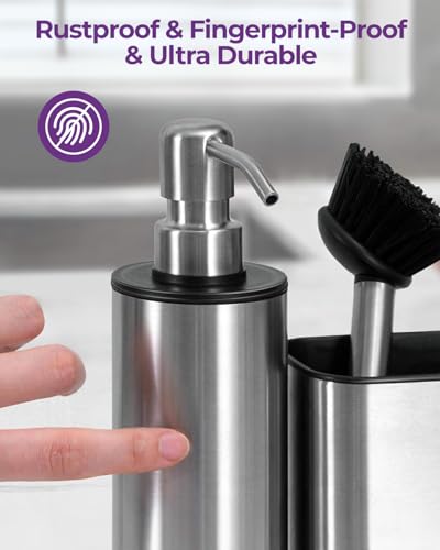 Oriware Kitchen Sink Caddy with Soap Dispenser, Multi-Purpose Liquid Dish Soap Dispenser with Brush and Stainless Steel Sponge Holder - Image 7