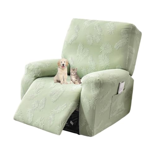 Funda para sillón reclinable elástica de jacquard verde con bolsillos 2