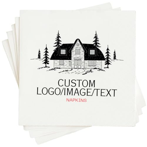 Evamall Custom Logo Image Text Napkins Pack 50 100 200 500 Personalized Napkins for Party Customized Your Own Printed Business Wedding Monogrammed Cocktail Papers