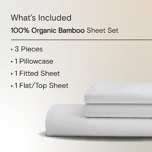 Doz By Sijo 100% Organic Bamboo Sheet Set, Buttery Soft, Cooling For Hot Sleepers, Silky Breathable, Oeko-Tex, High Gsm, 16" Deep Pockets - 3Pc - 1 Pillowcase 1 Fitted Sheet 1 Top Sheet (Snow, Twin) #TOP1