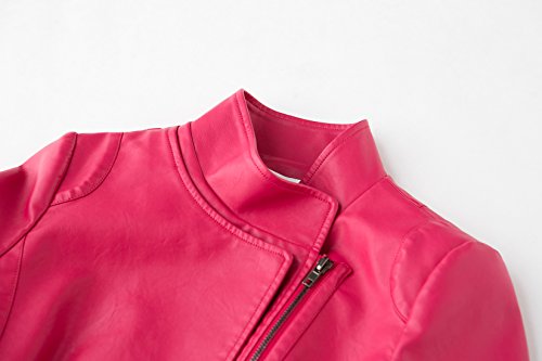 Chouyatou Women's Stylish Oblique Zip Slim Faux Leather Biker Outerwear Jacket (Medium, Rose) #TOP3