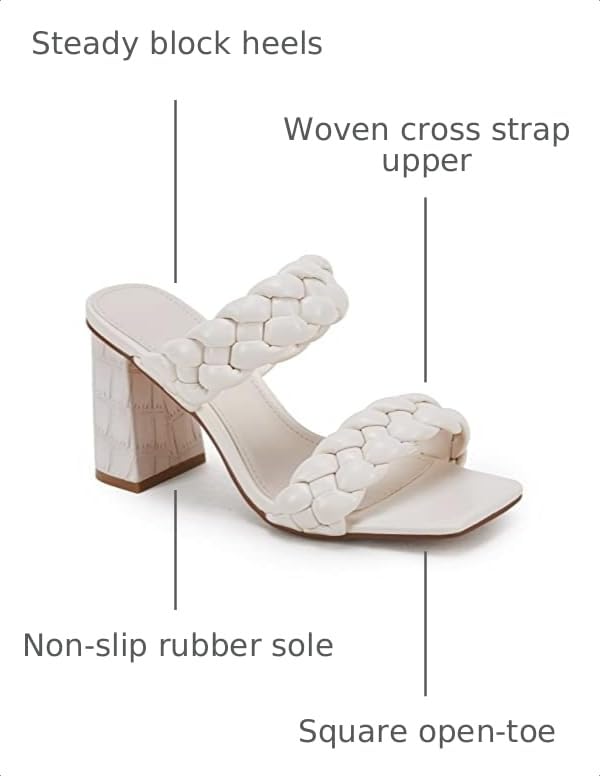 Syktkmx Womens Braided Heels Sandals Chunky Block Heel Double Strap Summer Dressy Sandal, Cream Wide, Size 9.5 by Syktkmx - Used condition - Image 2