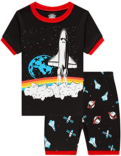 Popshion Pajamas for Boys Glow in the Dark Astronauts Space Pjs 100% Cotton Toddler Summer Shorts Set Kids Clothes(Astronauts-6496 10t)