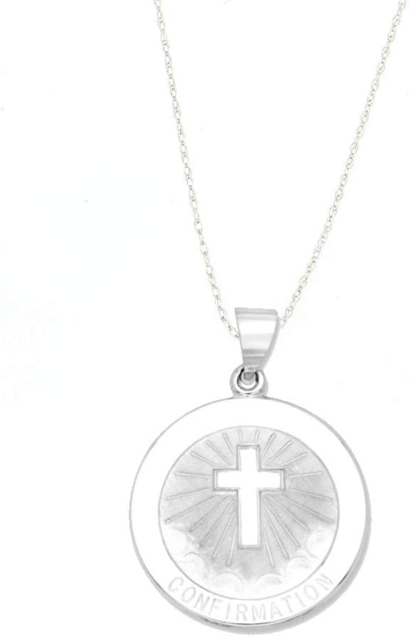 14k Yellow Gold and White Gold Polished Confirmation Cross Round Pendant Medal Necklaces
