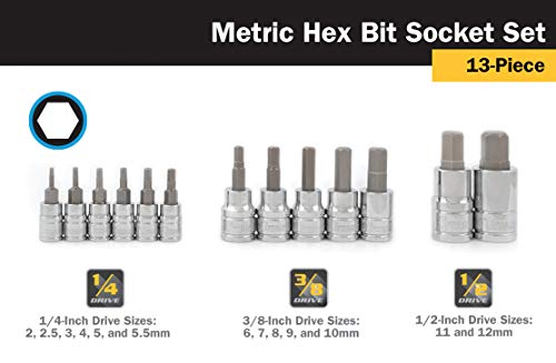 Titan 16124 13-Piece Metric Hex Bit Socket Set, Magnetic Socket Organizer with Laser-Etched Size Markings
