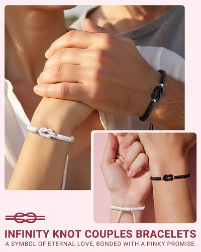 UNGENT THEM Pinky Promise Knot Couples Bracelets Anniversary Christmas Valentines I Love You Gifts for Boyfriend Girlfriend Women Men2