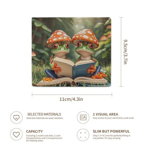 The Frog Family Is Reading Wallet Elegant Leather Wallets with ID Window & 2 Card Slots, Slim Bifold Wallet for Men Women3