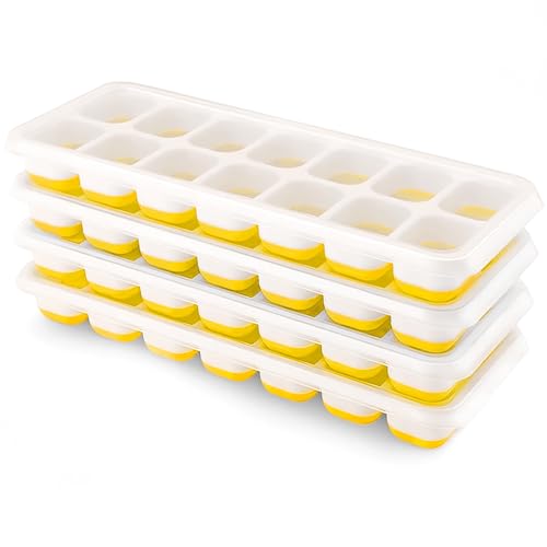 Image of Ice Cube Trays 4 Pack, Airabc Silicone Ice Cube Trays with Removable Lid, Easy-Release Flexible 14-cube Ice Trays, LFGB Certified and BPA Free, Stackable Ice Trays with Covers for Cocktail, Freezer