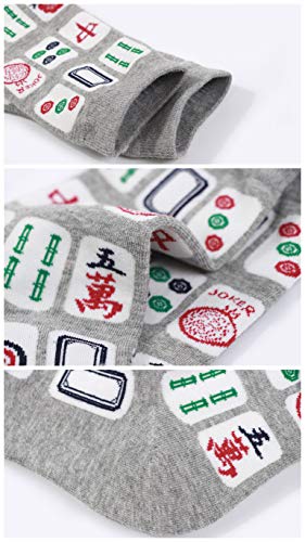 Elufly Creative Mah Jong Print Novelty Cotton Crew Socks Pack of 3 for Men Women (Mahjong print-Grey 3pcs) - Thumbnail 7