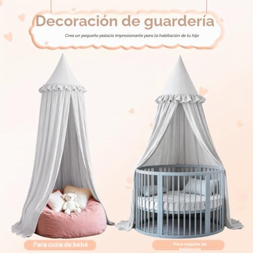 Miniatura 5 de Hotut Dosel Para Cama De Bebé, Cuna Con Cortina Colgante, Toldo Para Cama De Redondo, Dosel Para Cama De Niños Con Volantes Para Juego Lectura Dormitorio Vestidor, Decoración