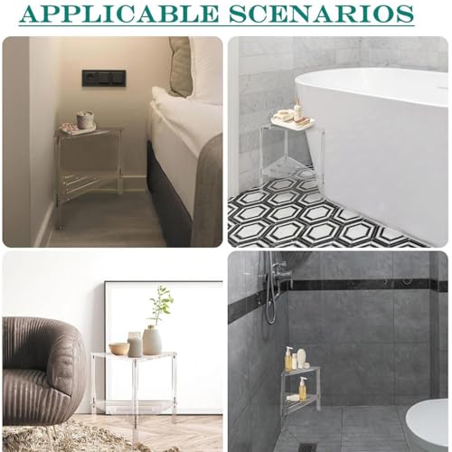 Taburete de baño acrílico transparente con estante de ducha compacto para afeitado 6