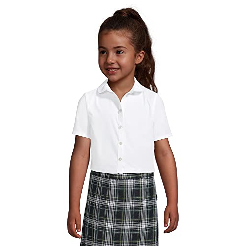 Lands' End Uniform Girl Short Sleeve Cvc Peter Pan Collar Broadcloth Blouse White Kids 10 #TOP2
