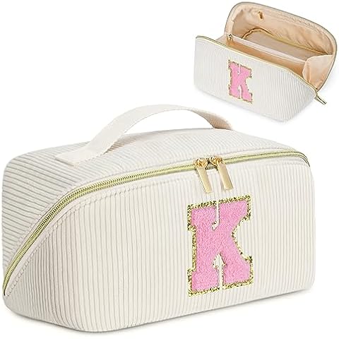 DTBG Gifts for Girls, Initial Travel Makeup Bag Christmas Gift Make up Bag Cosmetic Bags for Women, Stuff Bag Personalized Cute Quilted Makeup Bag Birthday Gifts for Women/Friend/Mother - K Cover