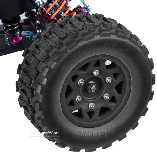 RcarmubWow RC Truck Tires RC Wheels and Tires,12mm/14mm/17mm Hex RC Tires for 1/10 Slash 4&times;4 2WD,Arrm a Senton,Axia1 Red cat Rc 4wd,Off-Road Tire w/RC Wheels Hex,Black