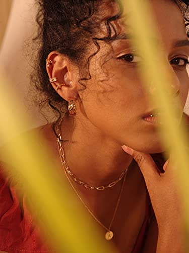 Fettero Women's Ear Cuff Earring Gold Non-Pierced Ear Cartilage Clip On Wrap Hoop 14K Gold Filled Tiny Cubic Zirconia Simple Minimalist Delicate Handmade Hypoallergenic Jewelry Gift #TOP1