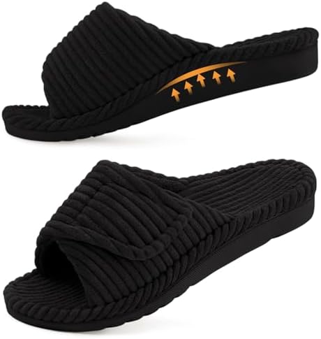 Litfun Orthopädische Damen Hausschuhe Arch Support Slipper | Plantarfasziitis Hausschuhe, Ergonomisches Fußbett, Verstellbare Klettverschlussriemen, Weiche Memory-Schaum-Polsterung