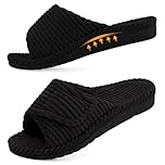 Litfun Orthopedic House Slippers for Women Adjustable Arch Support Indoor Slippers Open Toe Corduroy Bedroom Shoes, Black 6-6.5