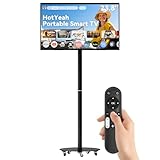 HotYeah Portable Smart TV on Wheels, EDLA-Certified, 23.8' 1080P 2-in-1 Rolling TV & Monitor, w/Built-in 10000mAh Battery, Support Voice Control, USB-C & HDMI, Full Swivel Rotation (Black)