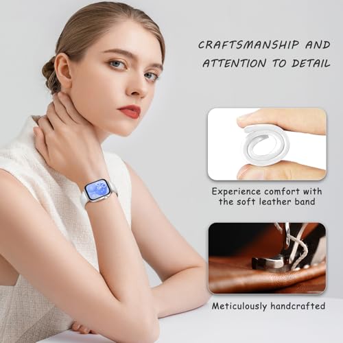 WoPail Leather Strap for Huawei Watch Fit 3, Women Men No Gap Soft Genuine Leather Strap with Stainless Steel Buckle Replacement Band Wear-resistant breathable for Huawei Watch Fit 3 - White - Image 4
