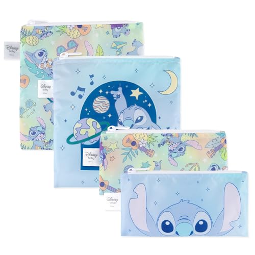 Bumkins - Cloth Snack & Sandwich Bags - For Storage, Travel, Food Prep, Lunch - Reusable, Water Resistant, Washable, Dishwasher Safe - Snack Bags for Kids - Zipper Closure - Aloha Stitch - 4 Pack