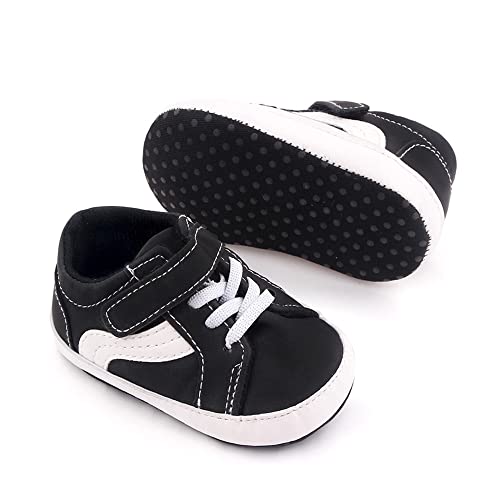 Clowora Unsex Baby Boys Girls Canvas First Walkers Shoes,Newborn Infant Non Slip Soft Sole Crib Casual Sneaker,Baby Toddler Flat Lazy Loafers Shoe 3-18 Months (012/Black,12-18 Months) #TOP2