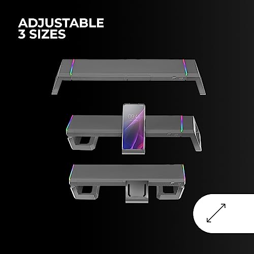Mars Gaming Gaming MGS ONE Zwart Chroma RGB Monitor Stand Verstelbare Grootte Smartphone en Tablet Stand Front USB 2.0 - Afbeelding 6